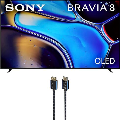 Sony K77XR80 77 Inch IMAX Enhanced Bravia OLED 4K HDR Google TV with an Austere 7S-8KHD2-2.5M VII Series 2.5m Premium Braided 8K HDMI Cable (2024) in Saudi Arabia