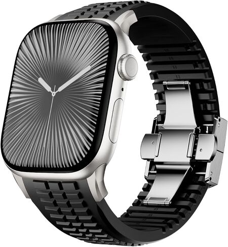 Modern Silicone Watch Band Compatible with iWatch Ultra 2 / Ultra/Series 10 9 8 7 (44mm 45mm 46mm 49mm), Sport Strap with Folding buckle, Rugged Heavy Duty Modern Design for Men in Kuwait