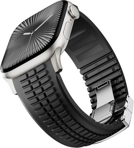 Modern Silicone Watch Band Compatible with iWatch Ultra 2 / Ultra/Series 10 9 8 7 (44mm 45mm 46mm 49mm), Sport Strap with Folding buckle, Rugged Heavy Duty Modern Design for Men in Kuwait
