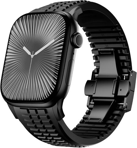 فرقة مشاهدة السيليكون الحديثة متوافقة مع IWatch Ultra 2 / Ultra / Series 10 9 8 7 (44 مم 45 مم 46 مم 49 مم) ، حزام رياضي مع مشبك قابل للطي ، تصميم عظمى شاقته الحديثة للرجال in Kuwait