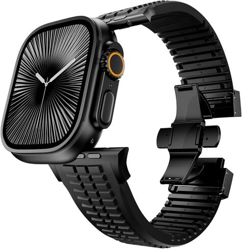 فرقة مشاهدة السيليكون الحديثة متوافقة مع IWatch Ultra 2 / Ultra / Series 10 9 8 7 (44 مم 45 مم 46 مم 49 مم) ، حزام رياضي مع مشبك قابل للطي ، تصميم عظمى شاقته الحديثة للرجال in Kuwait