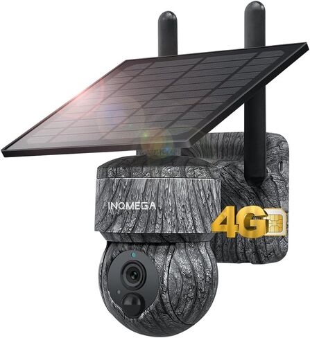 INQMEGA [24/7 تسجيلات 4G LTE كاميرا أمان شمسية خلوية لاسلكية في الهواء الطلق مع لوحة شمسية 22 وات وبطارية مدمجة 32000 مللي أمبير في الساعة، رؤية ليلية ملونة 3 ميجابكسل، كشف حركة PIR، مع بطاقة 4G in Kuwait