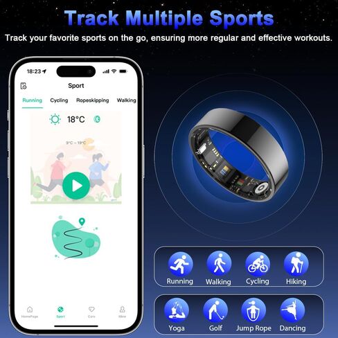 Black 13# Smart Ring Health Tracker ، حلقة صحية للاتصال بلوتوث للنساء ، حلقة اللياقة البدنية IP68 مع التحكم في الإيماءات ، يتتبع معدل ضربات القلب/ضغط الدم/SPO2/النوم in Kuwait