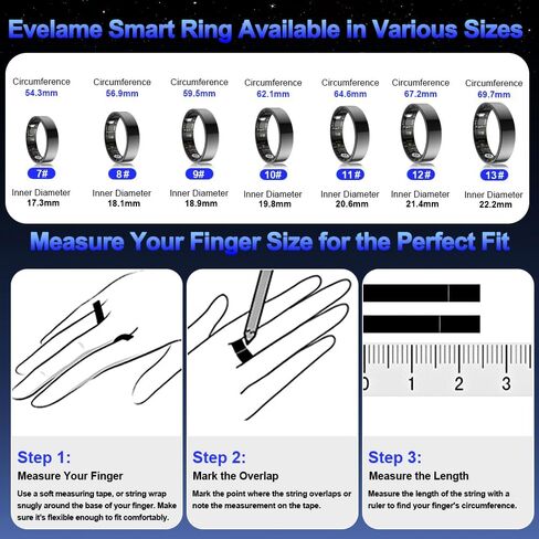 Black 13# Smart Ring Health Tracker ، حلقة صحية للاتصال بلوتوث للنساء ، حلقة اللياقة البدنية IP68 مع التحكم في الإيماءات ، يتتبع معدل ضربات القلب/ضغط الدم/SPO2/النوم in Kuwait