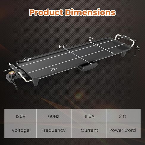 LDAILY Extra Large Nonstick Electric Griddle, Teppanyaki Grill BBQ W/ 4 Adjustable Temperature, Even Heating & Handles, Long Table Top Pancake Griddle Grill for Indoor & Outdoor Party, Camping（35’’） in Kuwait