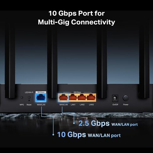 TP-Link Tri-Band BE9700 WiFi 7 Router Archer BE600 | 10G WAN/LAN +2.5G WAN/LAN +3× 2.5G LAN Ports, New 320Mhz Channel | Covers up to 2,600 Sq. ft and 120 Devices|VPN, HomeShield for Network Security in Kuwait