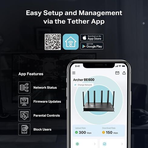 TP-Link Tri-Band BE9700 WiFi 7 Router Archer BE600 | 10G WAN/LAN +2.5G WAN/LAN +3× 2.5G LAN Ports, New 320Mhz Channel | Covers up to 2,600 Sq. ft and 120 Devices|VPN, HomeShield for Network Security in Kuwait