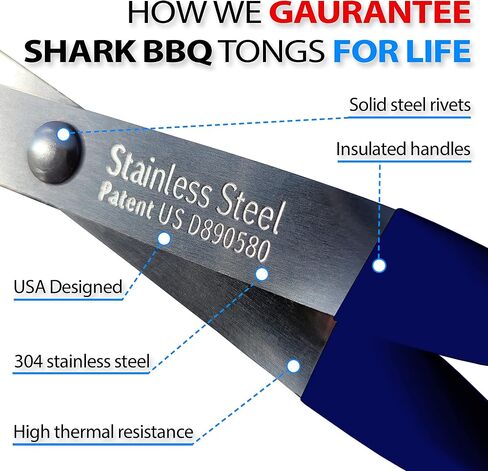 Grill Tongs for Kitchen & Outdoor Cooking: 13 Inch Long Reach Pro-Grade, Scissor-Style Utensil by Shark BBQ - Perfect for Air Frier and Oven Use - Gift for Griller (Blue) in Saudi Arabia