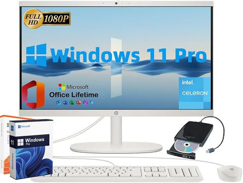 HP 2025 All-in-One Computer | 32GB RAM & 1TB SSD | 21.5" FHD VA Display | Intel Celeron J4025 | Windows 11 Pro | UHD Graphics 600 | Wi-Fi 6 | Lifetime Office | Bonus External CD/DVD | White in Saudi Arabia