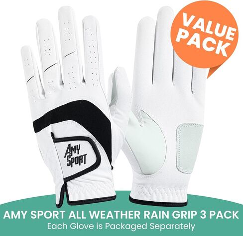 Amy Sport Golf Gloves Men Right Handed Golfer Left Hand 3 Pack Leather All Weather Grip Soft Breathable Flexible for Mens in Kuwait