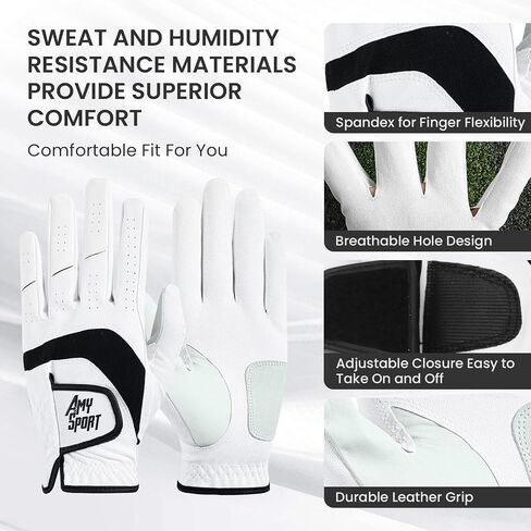 Amy Sport Golf Gloves Men Right Handed Golfer Left Hand 3 Pack Leather All Weather Grip Soft Breathable Flexible for Mens in Kuwait