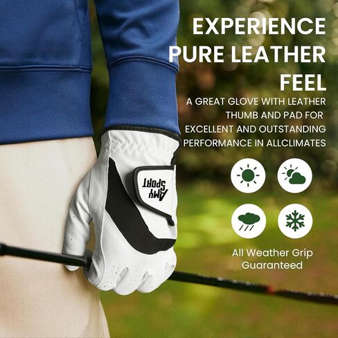 Amy Sport Golf Gloves Men Right Handed Golfer Left Hand 3 Pack Leather All Weather Grip Soft Breathable Flexible for Mens in Kuwait