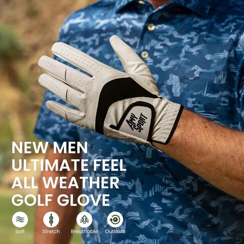 Amy Sport Golf Gloves Men Right Handed Golfer Left Hand 3 Pack Leather All Weather Grip Soft Breathable Flexible for Mens in Kuwait