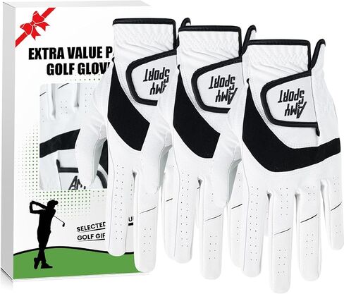 Amy Sport Golf Gloves Men Right Handed Golfer Left Hand 3 Pack Leather All Weather Grip Soft Breathable Flexible for Mens in Kuwait