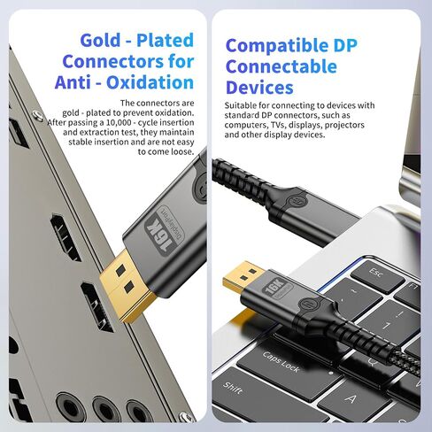 MaxRenard DisplayPort Cable. A high-Speed Gold-Plated Cable, Suitable for Gaming Monitors, Graphics Cards, TVs, Personal Computers, and laptops. (8K-1Pack, 1M) in Kuwait