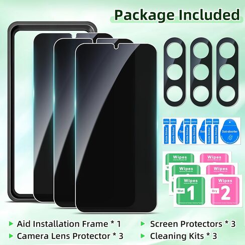 3+3 حزمة ل Samsung Galaxy A15 شاشة شاشة الخصوصية مع حامي عدسة الكاميرا 9H الزجاج المقسى ، مضاد للخدش ، خالية من الفقاعات ، سهلة التثبيت (خصوصية Galaxy A15) in Kuwait