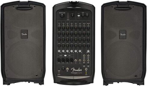 نظام PA المحمول من Fender Passport Event Series 2 بقوة 375 وات مع ميكروفون صوتي وحامل مكبر صوت 2X وحزمة كابل 2X XLR in Saudi Arabia