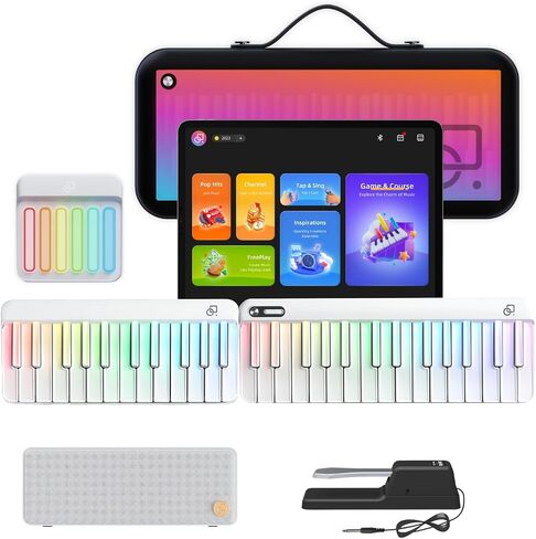 Smart Piano keyboard with Colored Light-up Keys, Smart Interactive Sing-Along with Chords, Free Lessons & Games, MIDI, Built-in Instrument Synth, Portable Bag for Outdoor in Kuwait