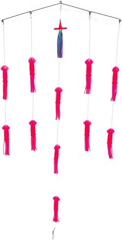 Squid Spreader Bar Teaser, Stainless Steel 3/5 Rings, 7/11 Green or Pink Rubber Squid, Offshore Game Fishing Trolling Rig in Saudi Arabia
