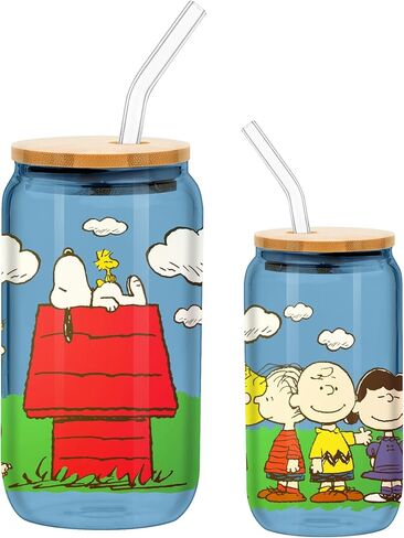 Silver Buffalo Strawberry Shortcake Berry Print Glass Tumbler with Bamboo Lid and Glass Straw Featuring Strawberry Shortcake and Custard, 16 Ounces in Kuwait