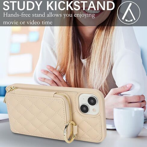 بالنسبة إلى iPhone 15 Plus Case Wallet مع حامل البطاقة للنساء ، للحصول على محفظة IPhone 15 Plus Phone مع فتحات بطاقة الائتمان الشريط مع Kickstand Zipper Case-Black in Kuwait