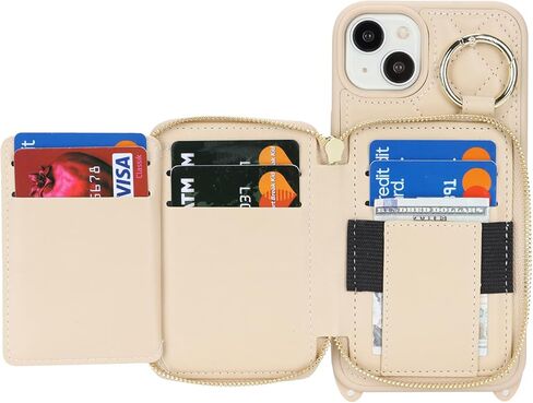 بالنسبة إلى iPhone 15 Plus Case Wallet مع حامل البطاقة للنساء ، للحصول على محفظة IPhone 15 Plus Phone مع فتحات بطاقة الائتمان الشريط مع Kickstand Zipper Case-Black in Kuwait