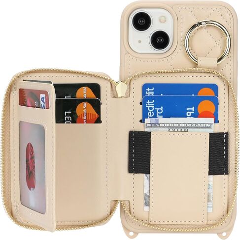 بالنسبة إلى iPhone 15 Plus Case Wallet مع حامل البطاقة للنساء ، للحصول على محفظة IPhone 15 Plus Phone مع فتحات بطاقة الائتمان الشريط مع Kickstand Zipper Case-Black in Kuwait