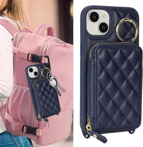 بالنسبة إلى iPhone 15 Plus Case Wallet مع حامل البطاقة للنساء ، للحصول على محفظة IPhone 15 Plus Phone مع فتحات بطاقة الائتمان الشريط مع Kickstand Zipper Case-Black in Kuwait