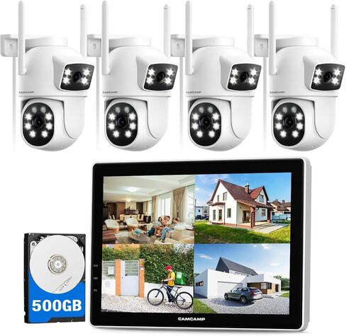 Camcamp Dual Lens Security Cameras Wireless Outdoor ، 2K WiFi Camera for Home Security ، 360 ° View ، Plug-in Tracking ، Color Night Vision in Kuwait