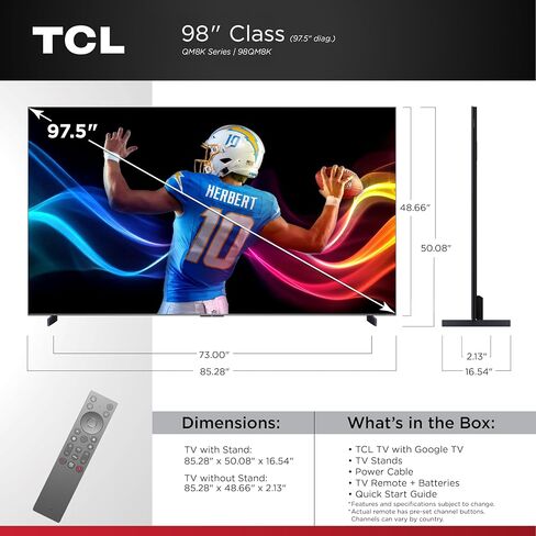 TCL 98-Inch Class QM8K Series QD-Mini LED 4K UHD Google Smart TV Next Generation Mini-LED TV - QLED, 144hz, 288hz VRR, No Bezel Design, Unrivaled Picture Quality, Ai Processing (98QM8K, 2025 Model) in Saudi Arabia