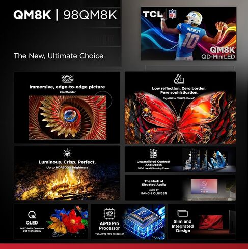 TCL 98-Inch Class QM8K Series QD-Mini LED 4K UHD Google Smart TV Next Generation Mini-LED TV - QLED, 144hz, 288hz VRR, No Bezel Design, Unrivaled Picture Quality, Ai Processing (98QM8K, 2025 Model) in Saudi Arabia