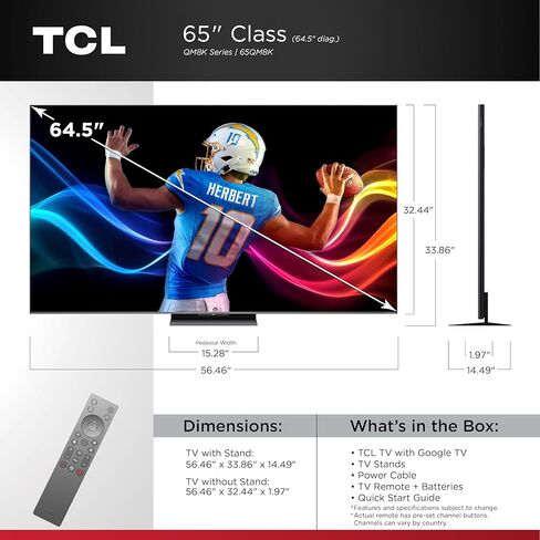 TCL مقاس 98 بوصة من QM8K Series QD-Mini LED 4K UHD Google TV Smart TV Next Generation Mini Mini-QLED ، 144Hz ، 288Hz VRR ، NO NO BOZEL DESIGN ، جودة الصورة التي لا تضاهى ، معالجة الذكاء الاصطناعي (98QM8K ، 2025) in Saudi Arabia