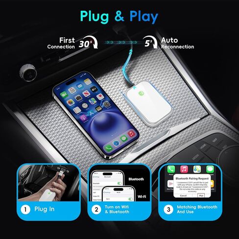 𝐔𝐩𝐠𝐫𝐚𝐝𝐞𝐝 Wireless Carplay Adapter for Apple iPhone [Stable Transmission & No Delay] Convert Wired to Wireless CarPlay Adapter Plug & Play Applies to Cars Since 2016 & Phone with iOS10+ Black in Saudi Arabia