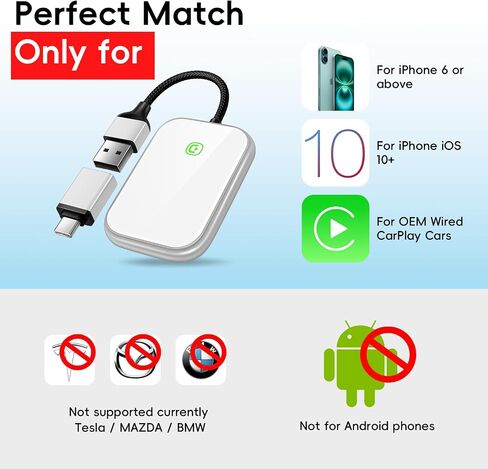 𝐔𝐩𝐠𝐫𝐚𝐝𝐞𝐝 Wireless Carplay Adapter for Apple iPhone [Stable Transmission & No Delay] Convert Wired to Wireless CarPlay Adapter Plug & Play Applies to Cars Since 2016 & Phone with iOS10+ Black in Saudi Arabia