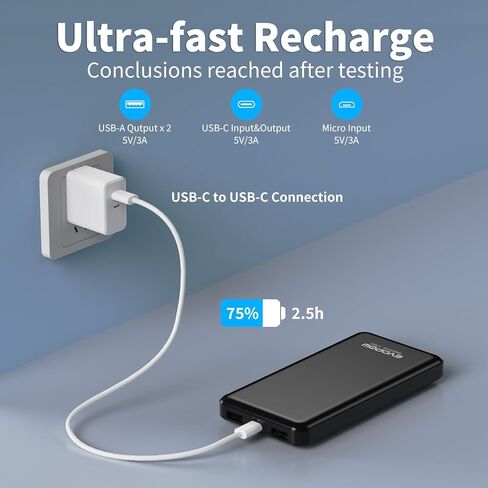 شاحن محمول ذو حزمة ، حزمة طاقة بحجم 10000 مللي أمبير في الساعة 15W ، و USB C IN & OUT ، حزمة بطارية شحن سريعة ، بنك طاقة محمول خارجي لـ iPhone 16 15 14 13 12 IPAD Airpods Samsung S23 S22 Pixel ETC in Saudi Arabia