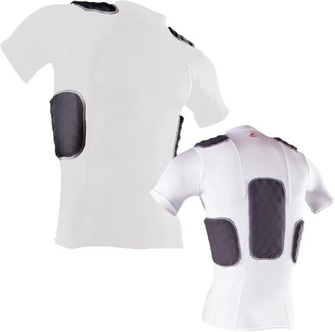 Cramer Lightning 5 Pad Youth Football Shirt with Integrated Rib, Spine and Clavicle Pads, Youth Football Padded Compression Shirt, Rib Protector Shirt, Padded Basketball Shirt, Black, Youth Large in Kuwait
