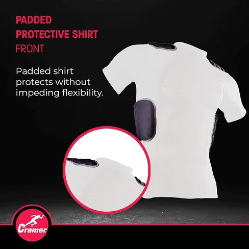 Cramer Lightning 5 Pad Youth Football Shirt with Integrated Rib, Spine and Clavicle Pads, Youth Football Padded Compression Shirt, Rib Protector Shirt, Padded Basketball Shirt, Black, Youth Large in Kuwait