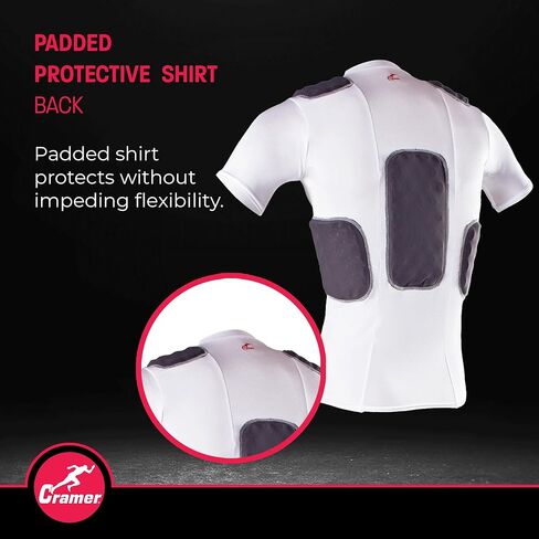 Cramer Lightning 5 Pad Youth Football Shirt with Integrated Rib, Spine and Clavicle Pads, Youth Football Padded Compression Shirt, Rib Protector Shirt, Padded Basketball Shirt, Black, Youth Large in Kuwait