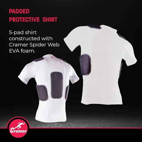 Cramer Lightning 5 Pad Youth Football Shirt with Integrated Rib, Spine and Clavicle Pads, Youth Football Padded Compression Shirt, Rib Protector Shirt, Padded Basketball Shirt, Black, Youth Large in Kuwait