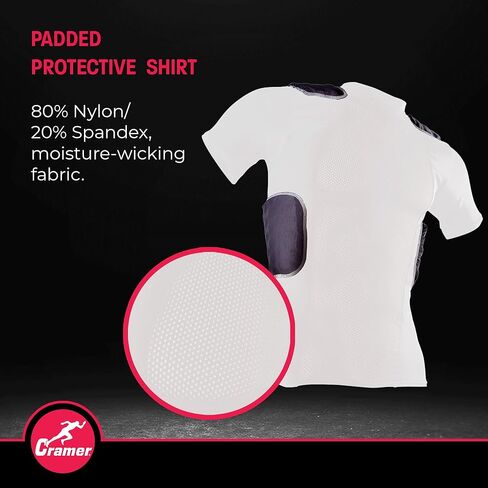 Cramer Lightning 5 Pad Youth Football Shirt with Integrated Rib, Spine and Clavicle Pads, Youth Football Padded Compression Shirt, Rib Protector Shirt, Padded Basketball Shirt, Black, Youth Large in Kuwait