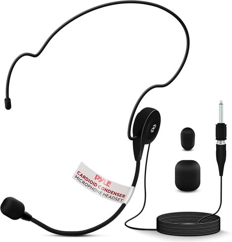 Pyle Double Over Ear Microphone Headset - Professional Hands Free Cardioid Wired Audio Boom Condenser Microphone Headset w/ 3.5mm / 1/4" Adapter, 4ft Cable, and Mic Windscreen - (Black) in Saudi Arabia
