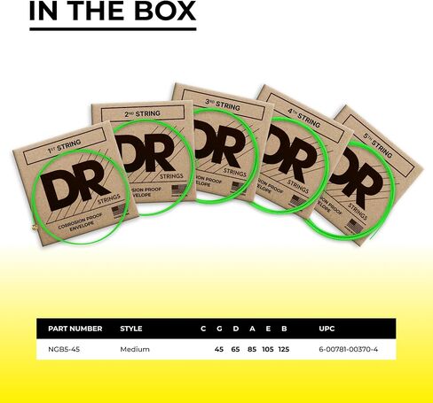 DR Strings HI-DEF NEON Bass Guitar Strings (NGB5-45),Black in Saudi Arabia