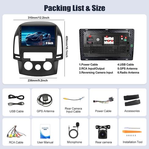 Sixwin 4G+64G Android 13 Stereo Car Stereo لـ Hyundai I30 2006-2011 شاشة تعمل باللمس A/C 9 بوصة مع Carplay Android Auto Bluetooth Weather 59UI GPS NEWSIGINE WIFI WIFI in Saudi Arabia