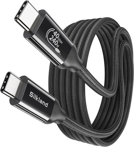 كبل مراقب Silkland USB C ، نقل البيانات 40 جيجابت في الثانية ، 8K/5K@60Hz USB4 لـ Thunderbolt 4 Cable 6.6ft/2M ، 240W PD 3.1 الشحن ، لجهاز iPhone 16 ، MacBook ، iPad ، SSD ، Docking ، Black in Kuwait