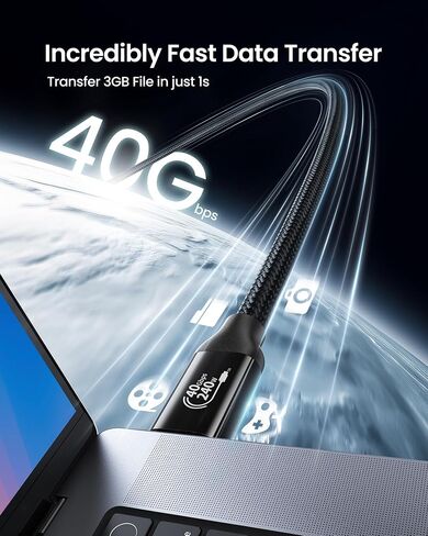 كبل مراقب Silkland USB C ، نقل البيانات 40 جيجابت في الثانية ، 8K/5K@60Hz USB4 لـ Thunderbolt 4 Cable 6.6ft/2M ، 240W PD 3.1 الشحن ، لجهاز iPhone 16 ، MacBook ، iPad ، SSD ، Docking ، Black in Kuwait