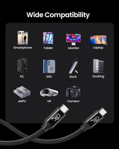 كبل مراقب Silkland USB C ، نقل البيانات 40 جيجابت في الثانية ، 8K/5K@60Hz USB4 لـ Thunderbolt 4 Cable 6.6ft/2M ، 240W PD 3.1 الشحن ، لجهاز iPhone 16 ، MacBook ، iPad ، SSD ، Docking ، Black in Kuwait