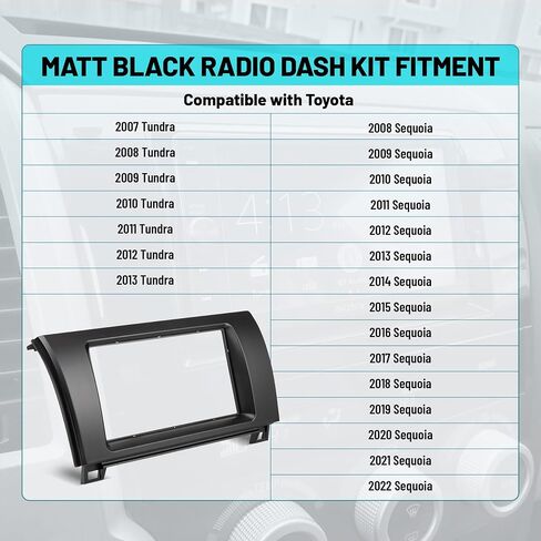 NuIth Matt Double DIN Radio Dash Kits for Toyota 2007-2013 Tundra/2008-2022 Sequoia, Double Din Mount Housing Bracket Installation Trim Bezel Kit Installation Aftermarket Stereo (Dash Kit+Radio Wire) in Kuwait