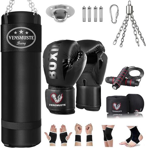 Vensmuste Punching Bag for Adults, 4FT PU Heavy Boxing Bag Set, Heavy Punching Bag with 12OZ Gloves for MMA Karate Kickboxing Boxing Muay Thai Training at Home or Gym - Unfilled Heavy Bag in Kuwait