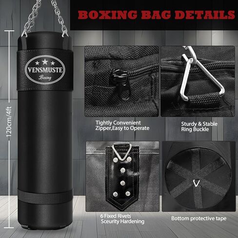 Vensmuste Punching Bag for Adults, 4FT PU Heavy Boxing Bag Set, Heavy Punching Bag with 12OZ Gloves for MMA Karate Kickboxing Boxing Muay Thai Training at Home or Gym - Unfilled Heavy Bag in Kuwait