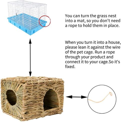 kathson 2 Pcs Rabbit Grass House Natural Foldable Hand Woven Seagrass Bed Carrot Hay Toy Hut Safe Comfortable Playhouse with Bunny Chew Toys for Bunny Hamster Guinea Pig Chinchilla Ferret in Saudi Arabia